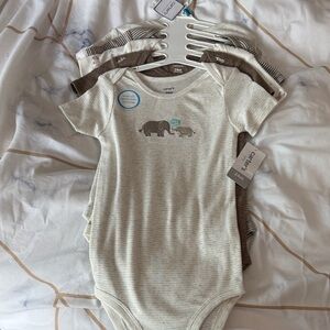 Carter's Cream and Brown Striped Elephant Short-Sleeve One-Piece 24 M unisex